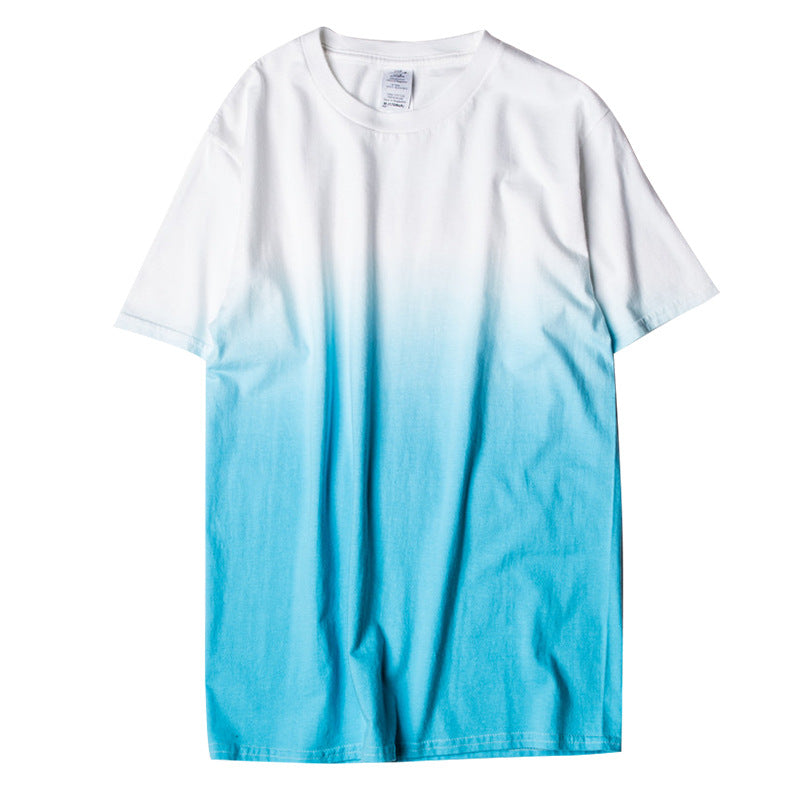 Drop-dyed gradient round neck cotton T-shirt