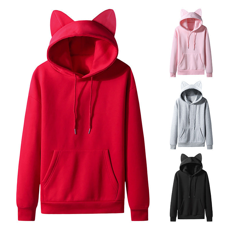 Women's Cat Ear Design Hooded Fleece Couple Sweater Hoodie