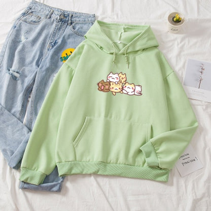 Cute Cat Fleece-lined Hoodie Female Male