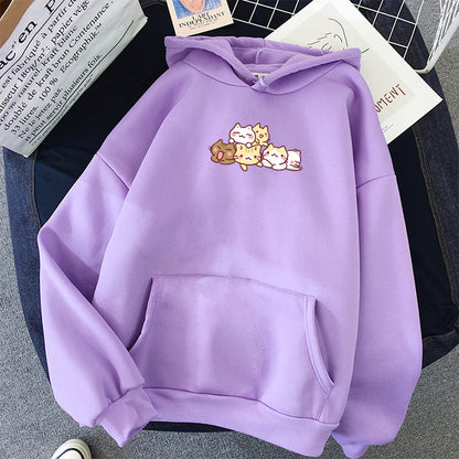 Cute Cat Fleece-lined Hoodie Female Male