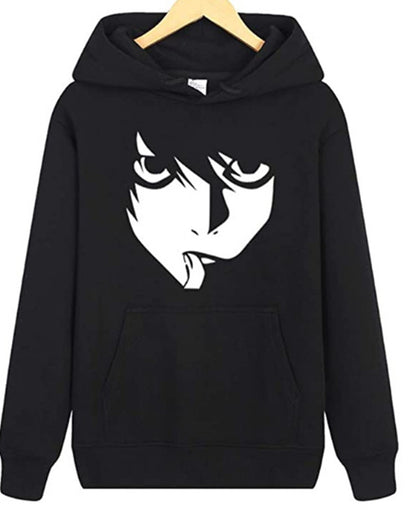 Print Loose - fitting Fleece Hoodie With Long Sleeves