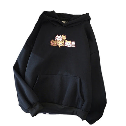 Cute Cat Fleece-lined Hoodie Female Male