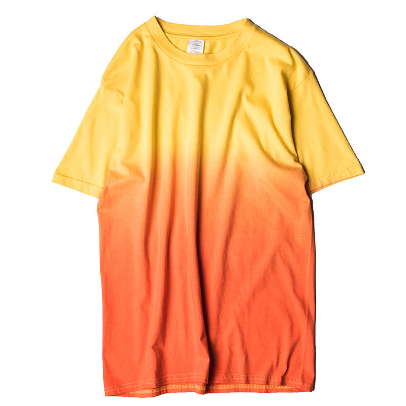 Drop-dyed gradient round neck cotton T-shirt