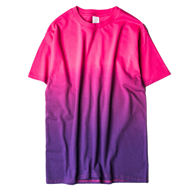 Drop-dyed gradient round neck cotton T-shirt