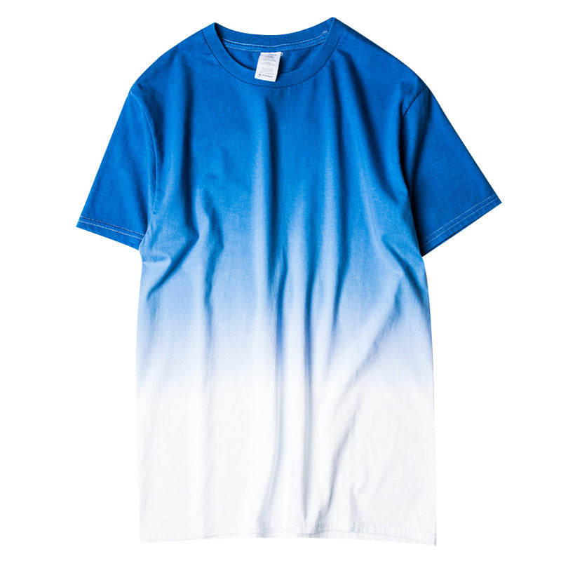 Drop-dyed gradient round neck cotton T-shirt