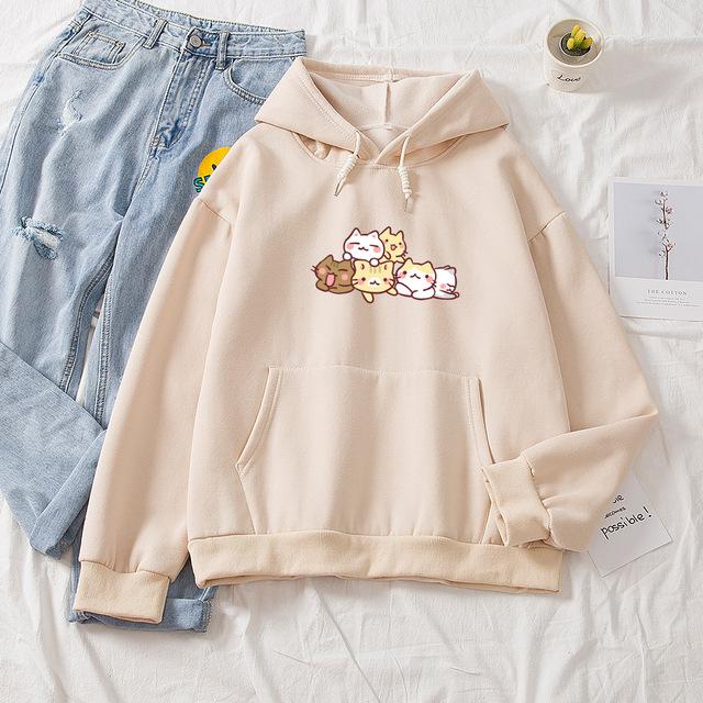 Cute Cat Fleece-lined Hoodie Female Male