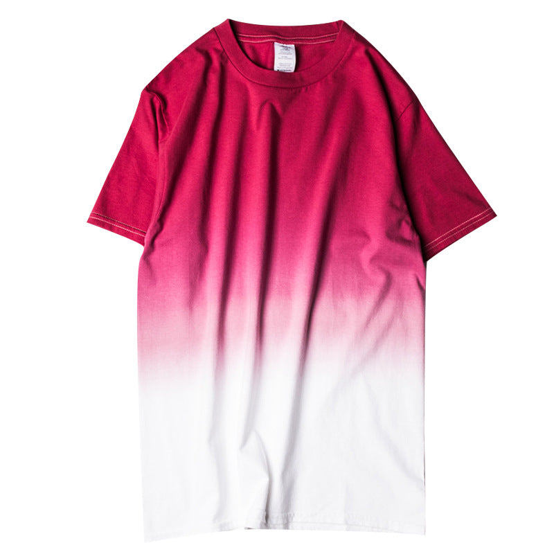 Drop-dyed gradient round neck cotton T-shirt