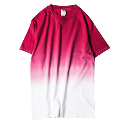 Drop-dyed gradient round neck cotton T-shirt