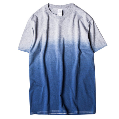 Drop-dyed gradient round neck cotton T-shirt
