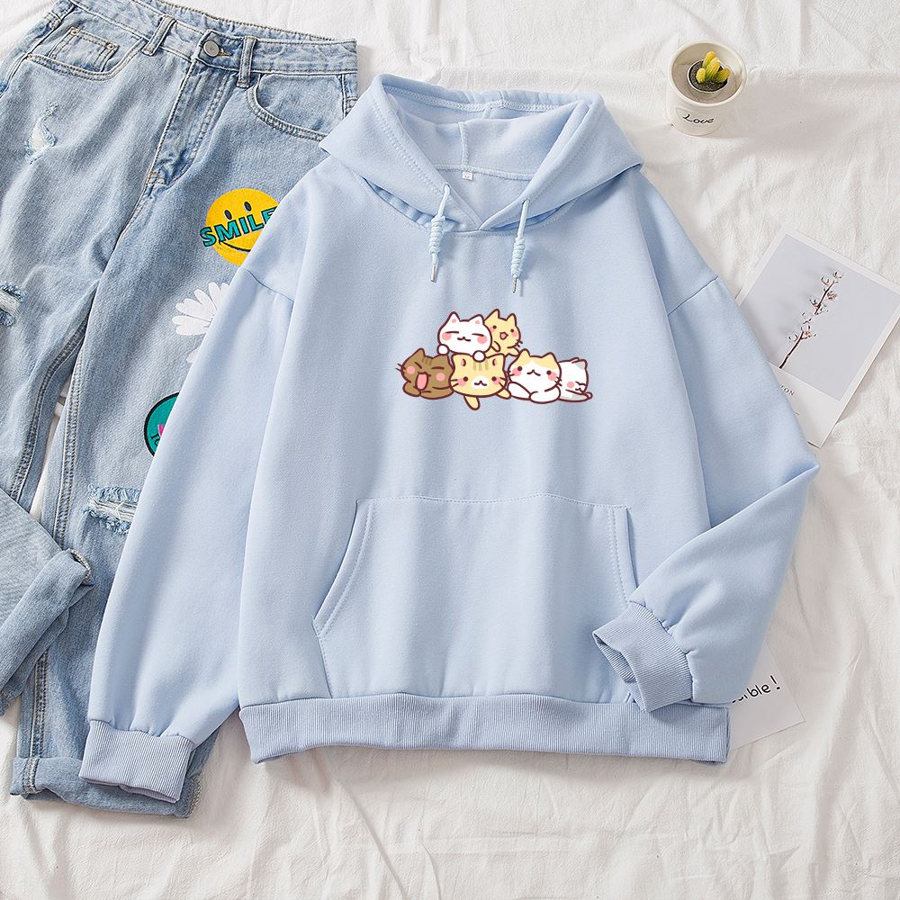 Cute Cat Fleece-lined Hoodie Female Male