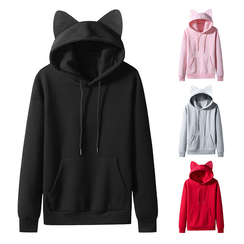 Women's Cat Ear Design Hooded Fleece Couple Sweater Hoodie