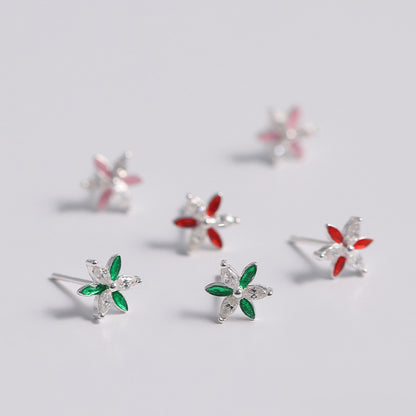 S925 Silver Accessories Two-color Flower Stud Earrings