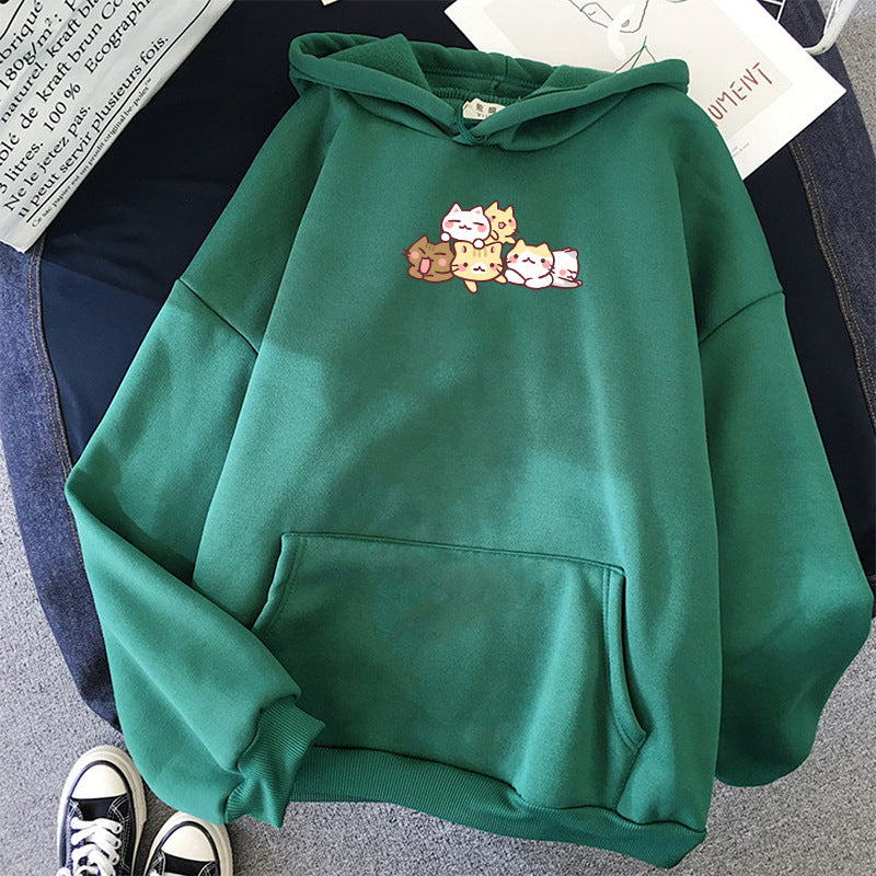 Cute Cat Fleece-lined Hoodie Female Male