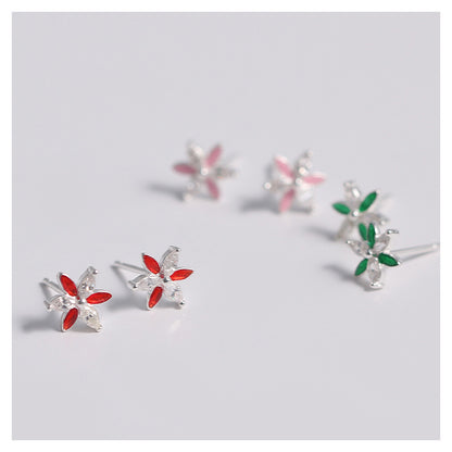 S925 Silver Accessories Two-color Flower Stud Earrings