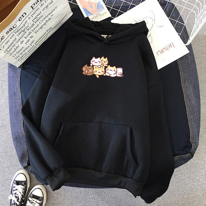 Cute Cat Fleece-lined Hoodie Female Male