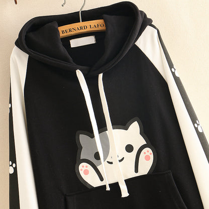 New Cute Cat Print Thin Student Hoodie