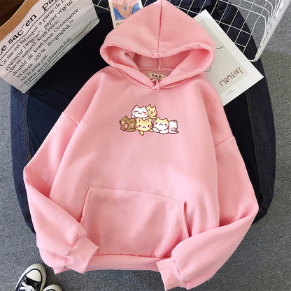 Cute Cat Fleece-lined Hoodie Female Male